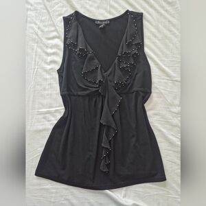 White House Black Market Black Ruffle-Front Sleeveless Dress